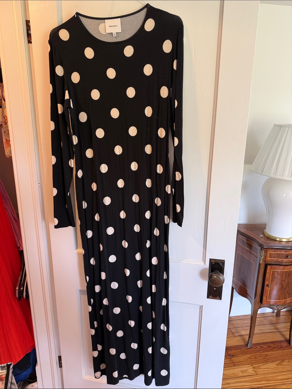 Reformation Black Maxi Dress with Cream Polka Dots